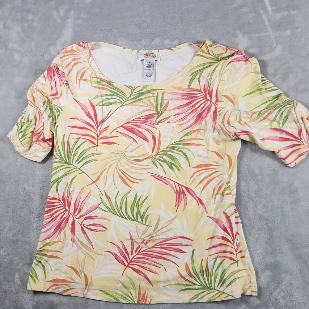 Vintage Talbots Leaf Print M Top Cottage 90s Fairy Girly Kawaii Boho Scoop Neck